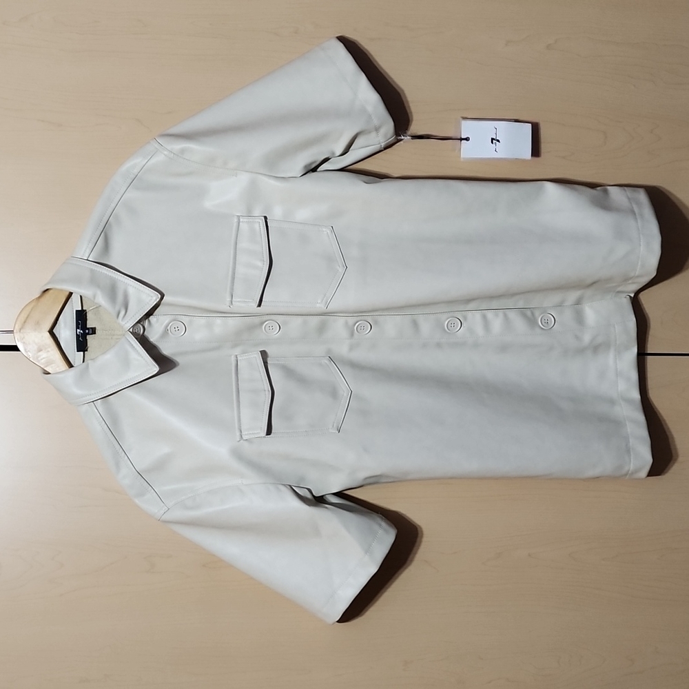 7 For All Mankind Double- Breasted Button Down Short Sleeve Shirt